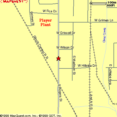 Map showing the intersection of W RCA Dr. and S Rogers St., the site of the CED player plant